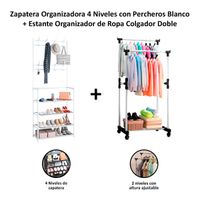 Zapatera Organizadora 4 Niveles Blanco + Estante Organizador de Ropa