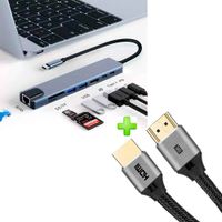 Pack Adaptador 8 en 1 USB C a HDMI 4K Lan RJ45 2xUSB 3.0 PD USB C SD TF y Cable HDMI 2.1