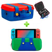 Pack Maleta para Nintendo Switch y Oled RojoAzul y Estuche Luigi VerdeAzul