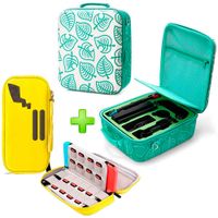 Pack Maleta para Nintendo Switch y Oled Verde Animal Crossing y Estuche Amarillo
