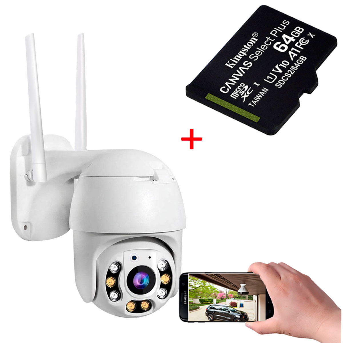 Camara Ip Exterior Wifi Sensor De Movimiento Memoria 64gb