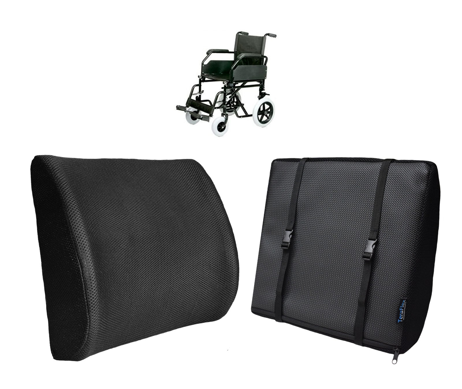 Cojín Lumbar para Silla de Ruedas Memory Foam Doble Sujetador Teraflex 36x34x12cm