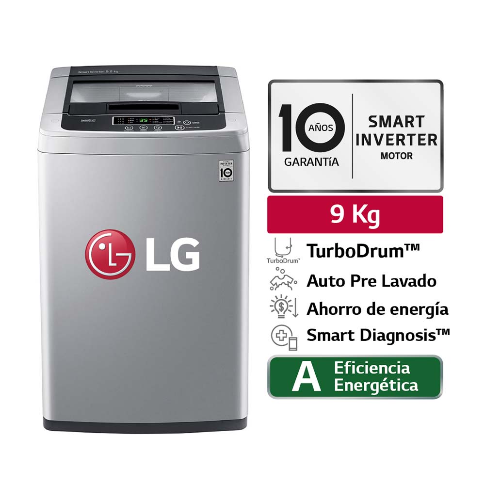 LG 9kg Lavadora Carga Superior, Smart Inverter, Smart Motion, TurboDrum™,  Color Gris