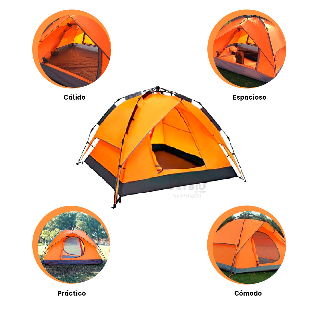 Bonita Carpa 4 Personas Alta Montaña de Color Anaranjado