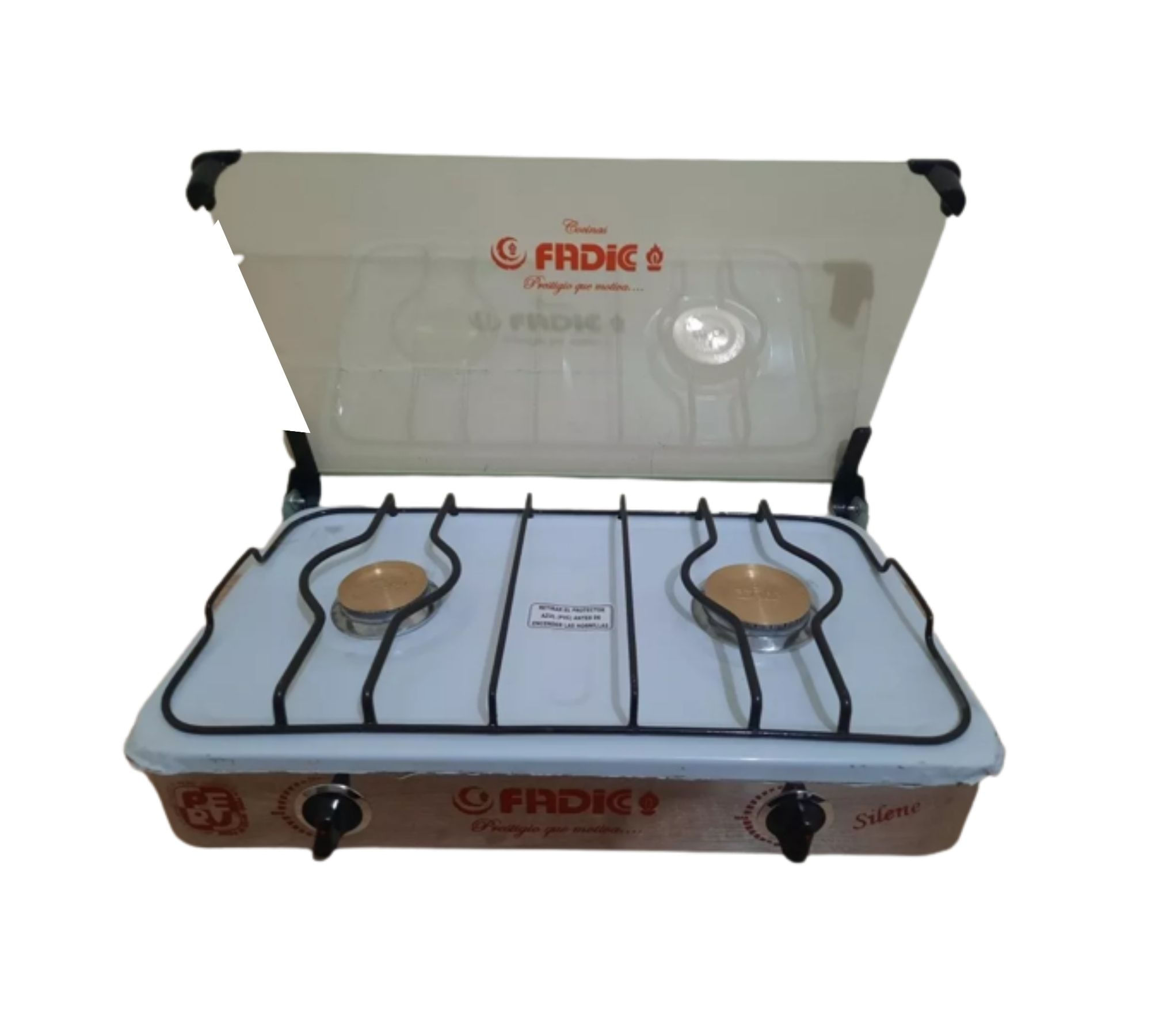 COCINA DE MESA 2 HORNILLAS TOTAL ACERO INOX CON TAPA DE VIDRIO MARCA FADIC