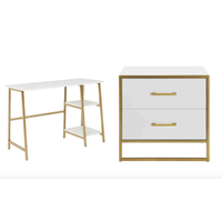 COMBO Velador Robin + Escritorio Harlen Ventitas Home Blanco y Dorado