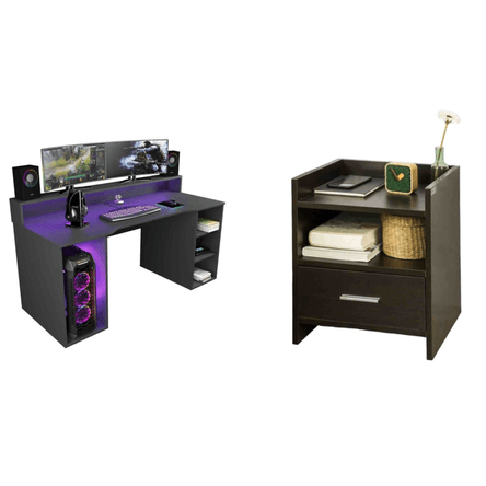 COMBO Velador Bruna + Escritorio Gamer Royale Ventitas Home Negro