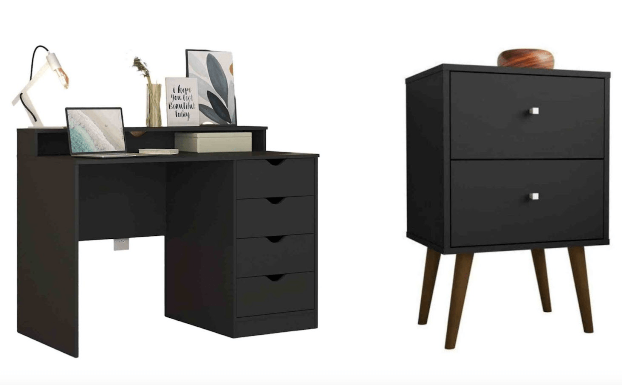 COMBO Velador Vintage Premium + Escritorio Mónaco Ventitas Home Negro