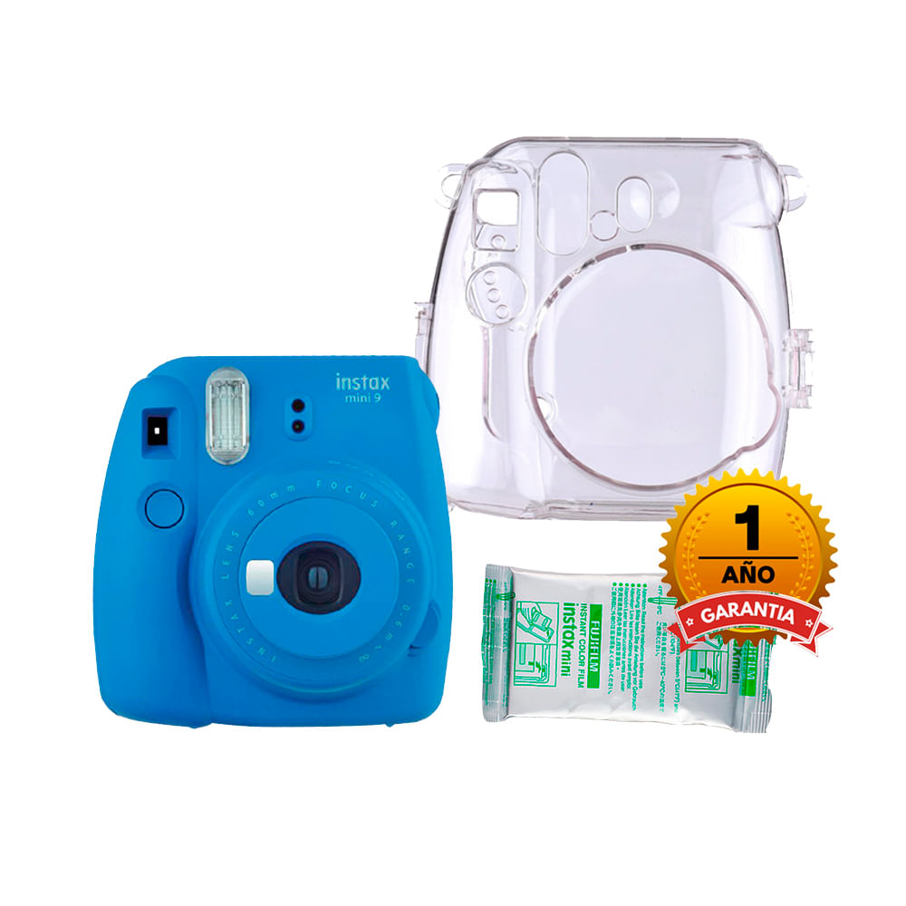 Camara Fujifilm Mini 9 Instax Cobalt Blue+Pelicula x10un+Estuche Trans