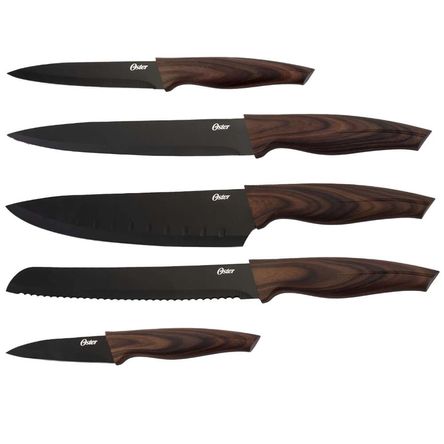 Oster Godfrey 5-Piece Stainless-Steel Cutlery Set, Black/Wood Print