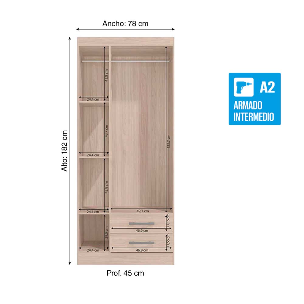 Ropero Cali 3 Puertas 2 Cajones Almendra - Promart