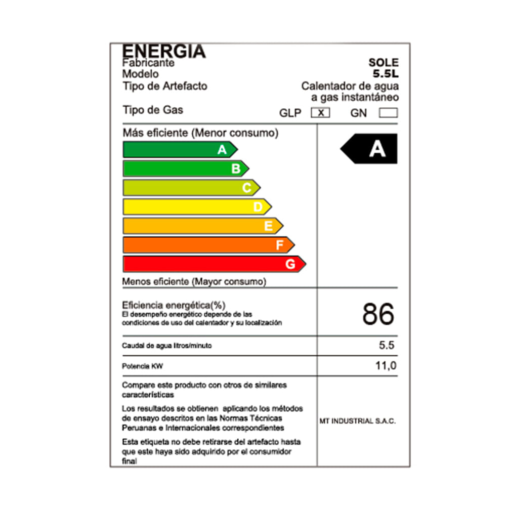 Calentador A Gas GLP 5.5 Litros Ubb Sole - Promart