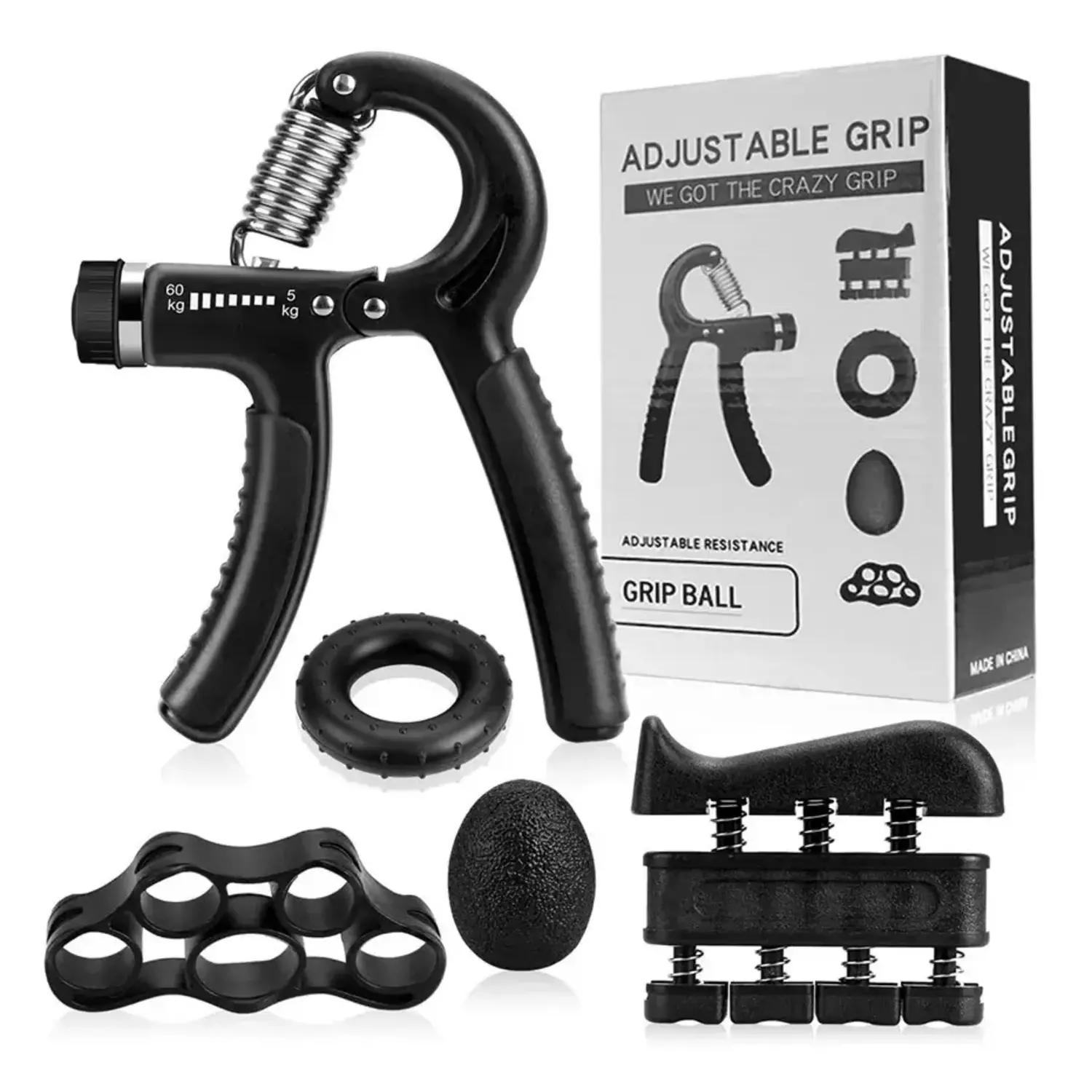 Set de 5 Hand Grips Ejercitadores de Manos, Dedos y Antebrazos - Negro