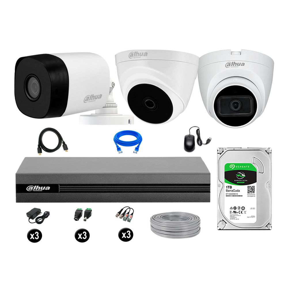 Cámaras Seguridad Kit 3 Dahua Full Hd 1tb 1 Cámara con Audio Cámaras Seguridad Kit 3 Dahua Full Hd 1tb 1 Cámara con Audio