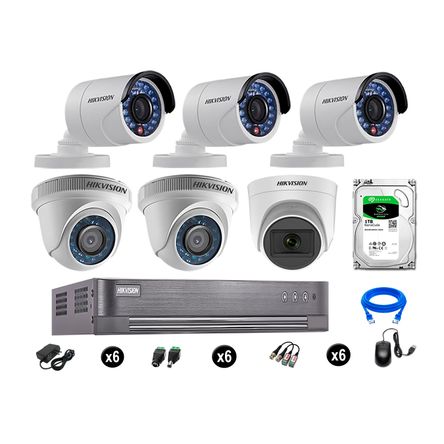 Cámaras de Seguridad Hikvision Kit 6 Vigilancia Hd 720P 1Tb 1 Cámara con Audio