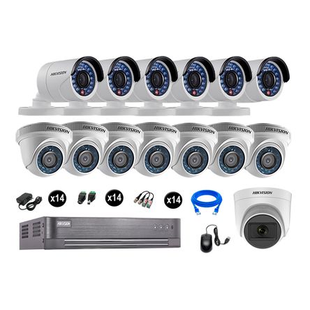 Cámaras de Seguridad Hikvision Kit 14 Vigilancia Hd 720P 2Tb 1 Cámara con Audio Completo