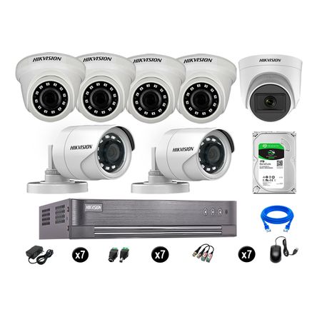 Cámaras de Seguridad Hikvision Kit 7 Vigilancia Full Hd 1Tb 1 Cámara con Audio Completo