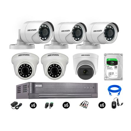 Cámaras de Seguridad Hikvision Kit 6 Vigilancia Full Hd 2Tb 1 Cámara con Audio