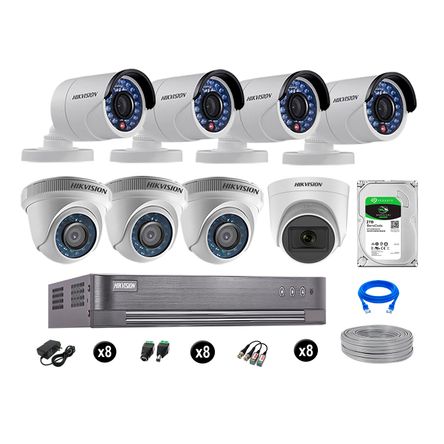 Cámaras de Seguridad Hikvision Kit 8 Vigilancia Hd 720P 2Tb 1 Cámara con Audio Completo