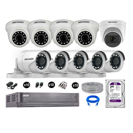 Cámaras de Seguridad Hikvision Kit 10 Vigilancia Full Hd 2Tb 1 Cámara con Audio Completo