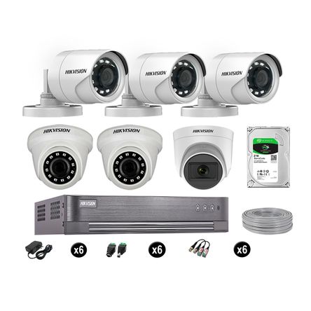 Cámaras de Seguridad Hikvision Kit 6 Vigilancia Full Hd 2Tb 1 Cámara con Audio Completo