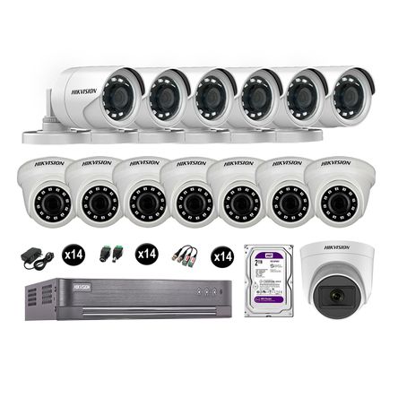 Cámaras de Seguridad Hikvision Kit 14 Vigilancia Full Hd 2Tb 1 Cámara con Audio Completo