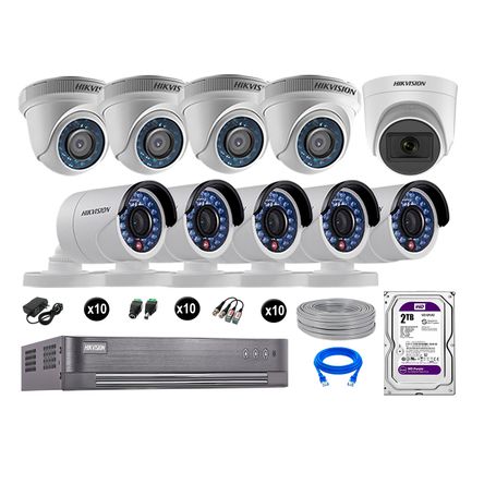 Cámaras de Seguridad Hikvision Kit 10 Vigilancia Hd 720P 2Tb 1 Cámara con Audio Completo