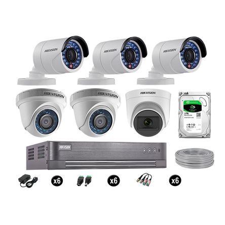 Cámaras de Seguridad Hikvision Kit 6 Vigilancia Hd 720P 1Tb 1 Cámara con Audio Completo