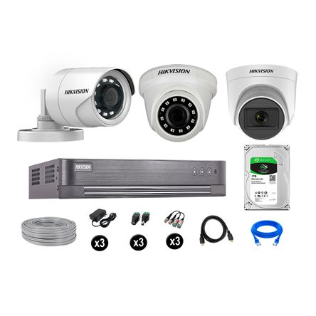 Cámaras de Seguridad Hikvision Kit 3 Vigilancia Full Hd 1Tb 1 Cámara con Audio Completo