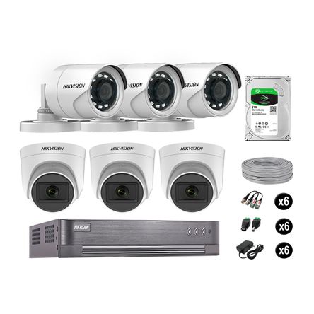 Kit 6 Cámaras de Seguridad Hikvision Full Hd Vigilancia 03 Cámara Audio Incorporado Disco 2Tb