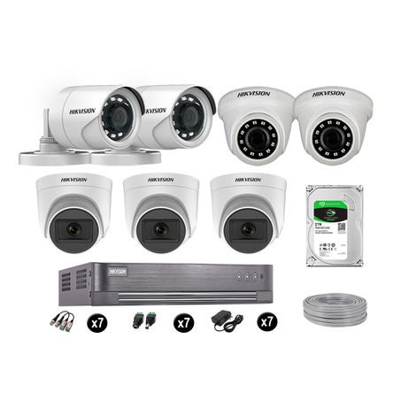 Kit 7 Cámaras de Seguridad Hikvision Full Hd Vigilancia 03 Cámara Audio Incorporado Disco 2Tb