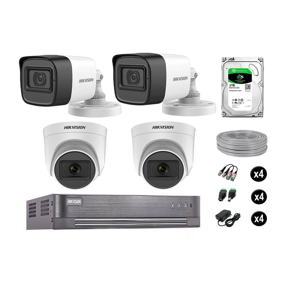 Kit 4 Cámaras de Seguridad Hikvision Audio Incorporado Full Hd 1080P Vigilancia Disco 1Tb Kit 4 Cámaras de Seguridad Hikvision Audio Incorporado Full Hd 1080P Vigilancia Disco 1Tb