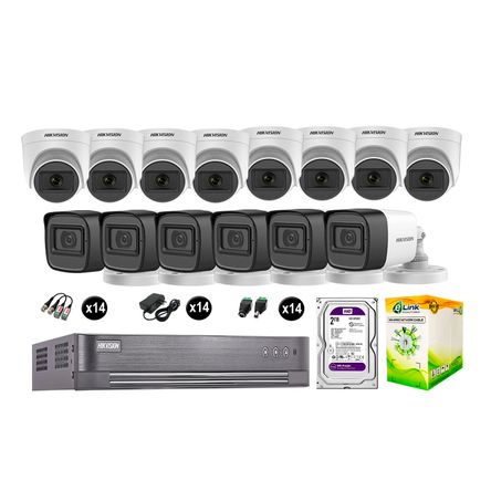 Kit 14 Cámaras de Seguridad Hikvision Audio Incorporado Full Hd 1080P Vigilancia Disco 2Tb