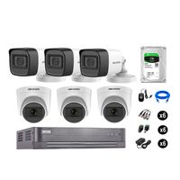 Kit 6 Cámaras de Seguridad Hikvision Audio Incorporado Full Hd 1080P Vigilancia Disco Duro 2Tb