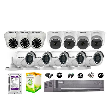 Kit 12 Cámaras de Seguridad Hikvision Full Hd Vigilancia 4 Cámara Audio Incorporado Disco 2Tb