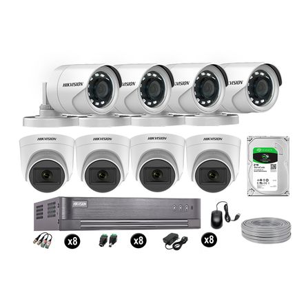 Kit 8 Cámaras de Seguridad Hikvision Full Hd Vigilancia 04 Cámara Audio Incorporado Disco 2Tb