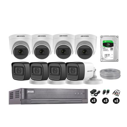 Kit 8 Cámaras de Seguridad Hikvision Audio Incorporado Full Hd 1080P Vigilancia Disco 2Tb