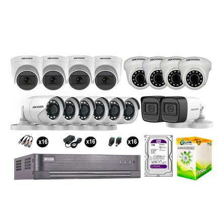 Kit 16 Cámaras de Seguridad Hikvision Full Hd Vigilancia 6 Cámara Audio Incorporado Disco 1Tb