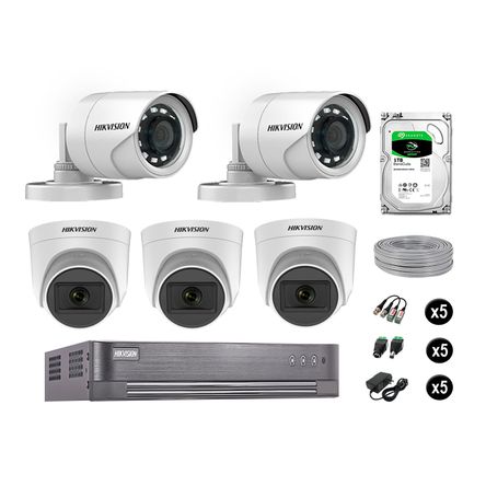 Cámaras de Seguridad Kit 5 Hikvision Full Hd Vigilancia 03 Cámara Audio Incorporado Disco Duro 1Tb