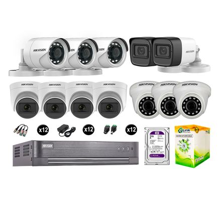 Kit 12 Cámaras de Seguridad Hikvision Full Hd Vigilancia 6 Cámara Audio Incorporado Disco 2Tb