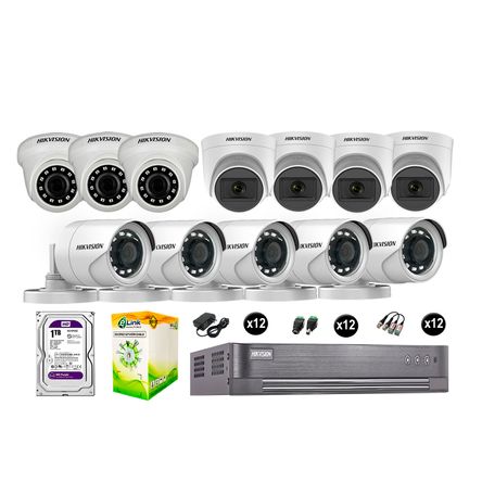 Kit 12 Cámaras de Seguridad Hikvision Full Hd Vigilancia 4 Cámara Audio Incorporado Disco 1Tb