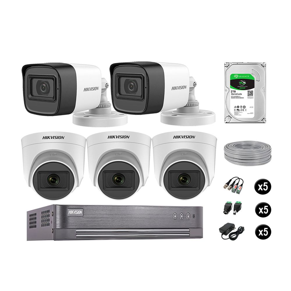 Kit 5 Cámaras de Seguridad Hikvision Audio Incorporado Full Hd 1080P Vigilancia Disco 2Tb Kit 5 Cámaras de Seguridad Hikvision Audio Incorporado Full Hd 1080P Vigilancia Disco 2Tb
