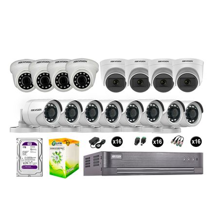 Kit 16 Cámaras de Seguridad Hikvision Full Hd Vigilancia 4 Cámara Audio Incorporado Disco 1Tb