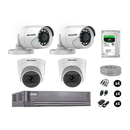 Kit 4 Cámaras de Seguridad Hikvision Vigilancia Full Hd 02 Cámara Audio Incorporado Disco Duro 2Tb