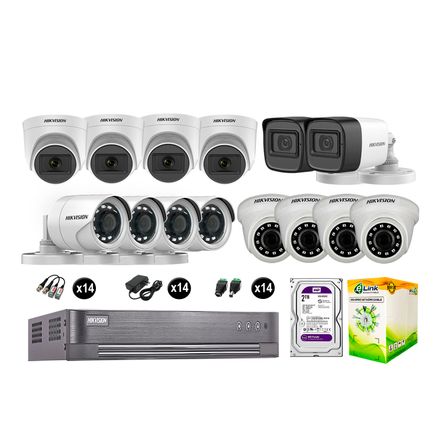 Kit 14 Cámaras de Seguridad Hikvision Full Hd Vigilancia 6 Cámara Audio Incorporado Disco 2Tb