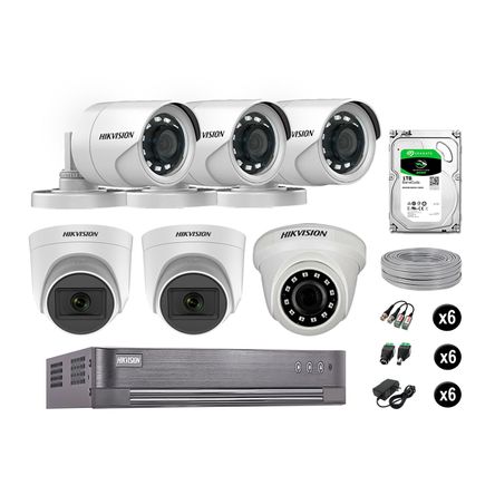 Kit 6 Cámaras de Seguridad Vigilancia Hikvision Full Hd 02 Cámara Audio Incorporado Disco Duro 1Tb