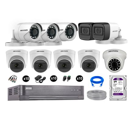 Kit 10 Cámaras de Seguridad Hikvision Full Hd Vigilancia 6 Cámara Audio Incorporado Disco 1Tb