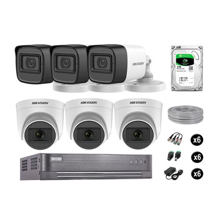 Kit 6 Cámaras de Seguridad Hikvision Audio Incorporado Full Hd 1080P Vigilancia Disco 1Tb