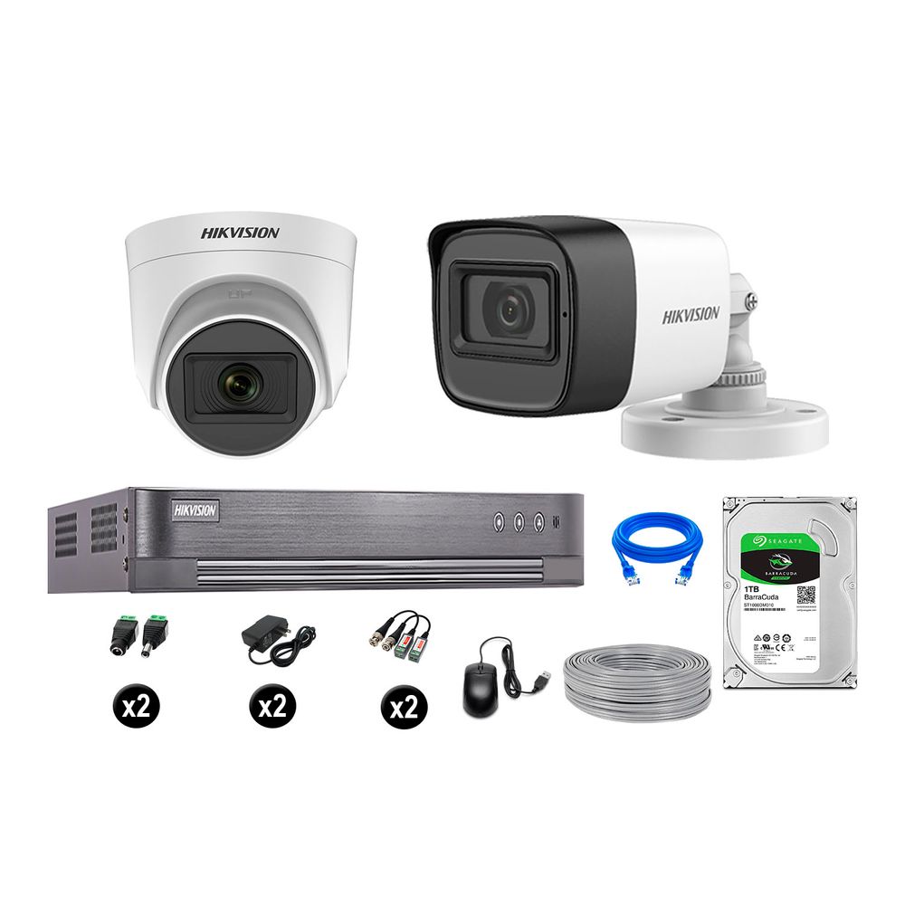 Kit 2 Cámaras de Seguridad Hikvision Full Hd Vigilancia 2 Cámara Audio Incorporado Disco 1Tb Kit 2 Cámaras de Seguridad Hikvision Full Hd Vigilancia 2 Cámara Audio Incorporado Disco 1Tb