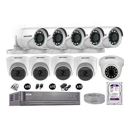 Kit 10 Cámaras de Seguridad Hikvision Full Hd Vigilancia 4 Cámara Audio Incorporado Disco 1Tb